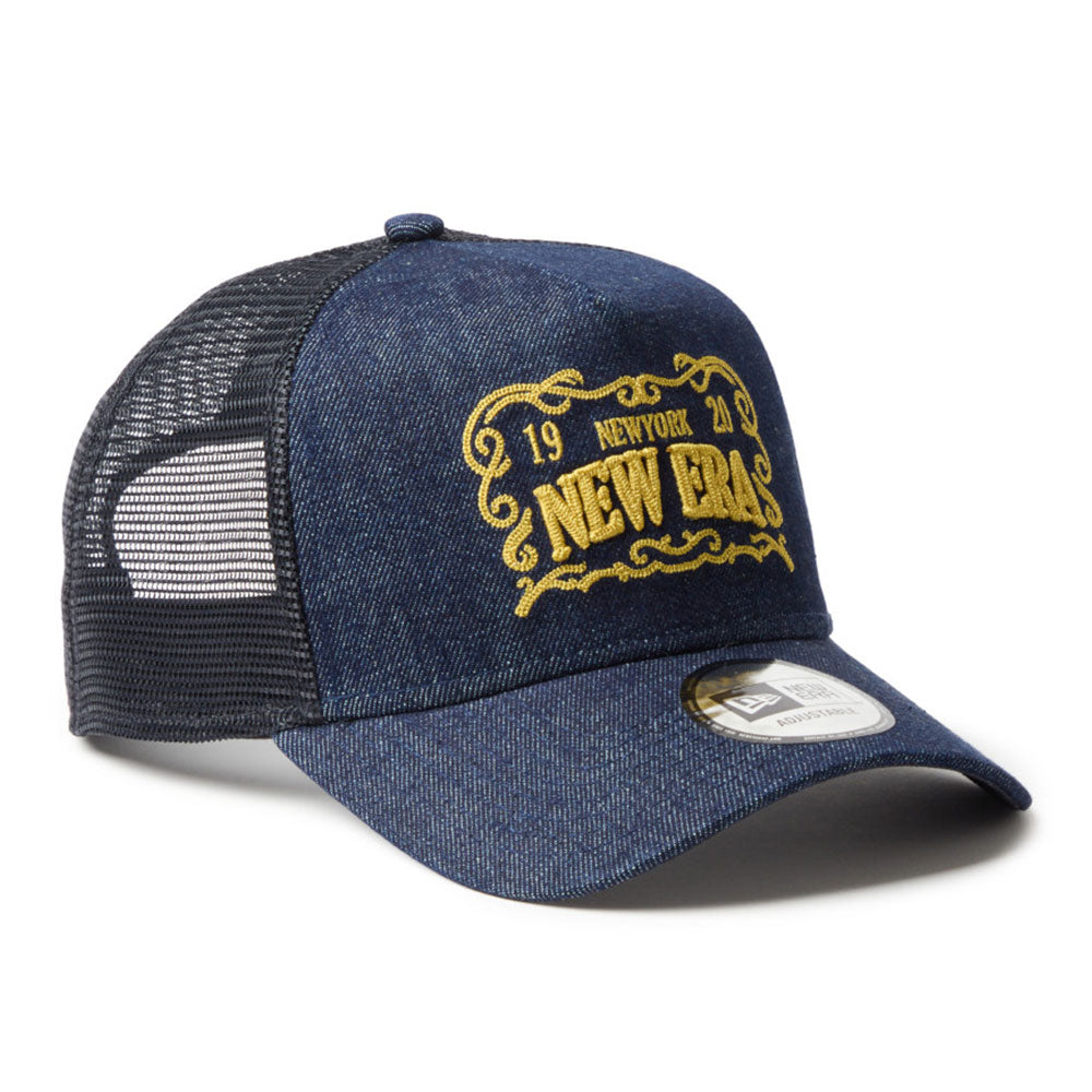 New Era Frame Logo Denim 9FORTY A-Frame Trucker Snapback Cap