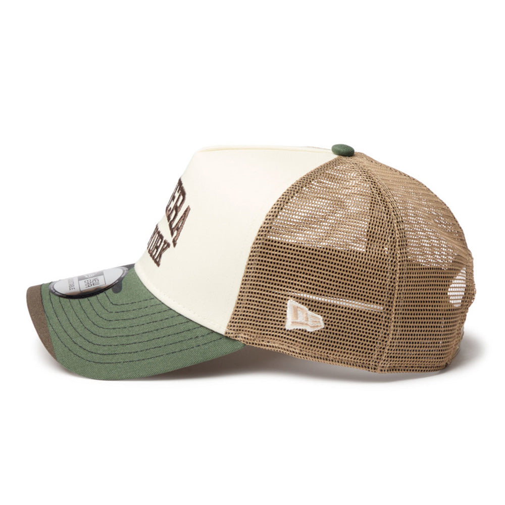 New Era Wordmark NE Collog Cream Camo Brown 9FORTY A-Frame Trucker Cap