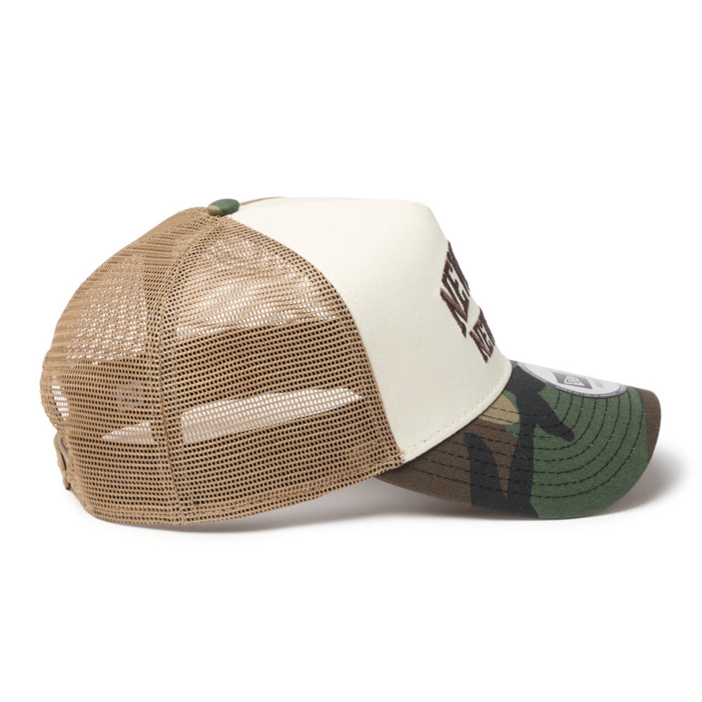 New Era Wordmark NE Collog Cream Camo Brown 9FORTY A-Frame Trucker Cap