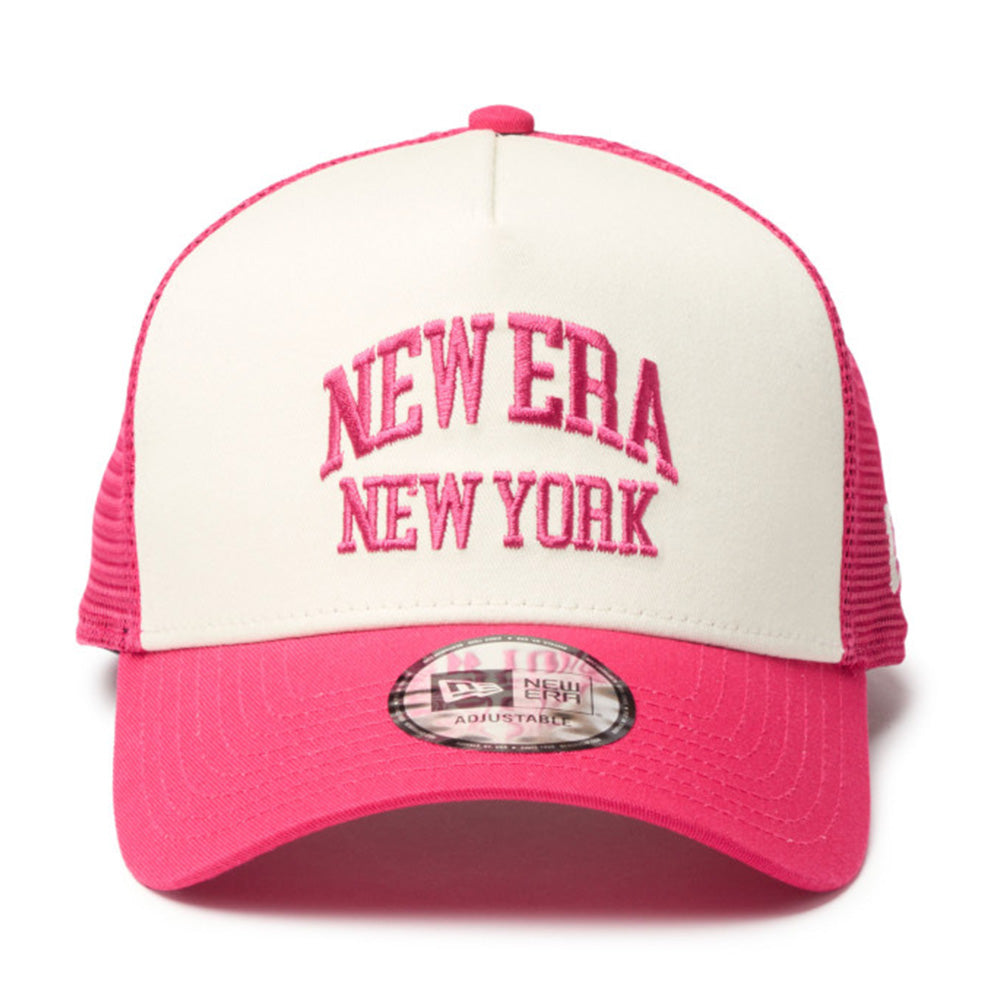 New Era Wordmark NE Collog Cream Red 9FORTY A-Frame Trucker Cap