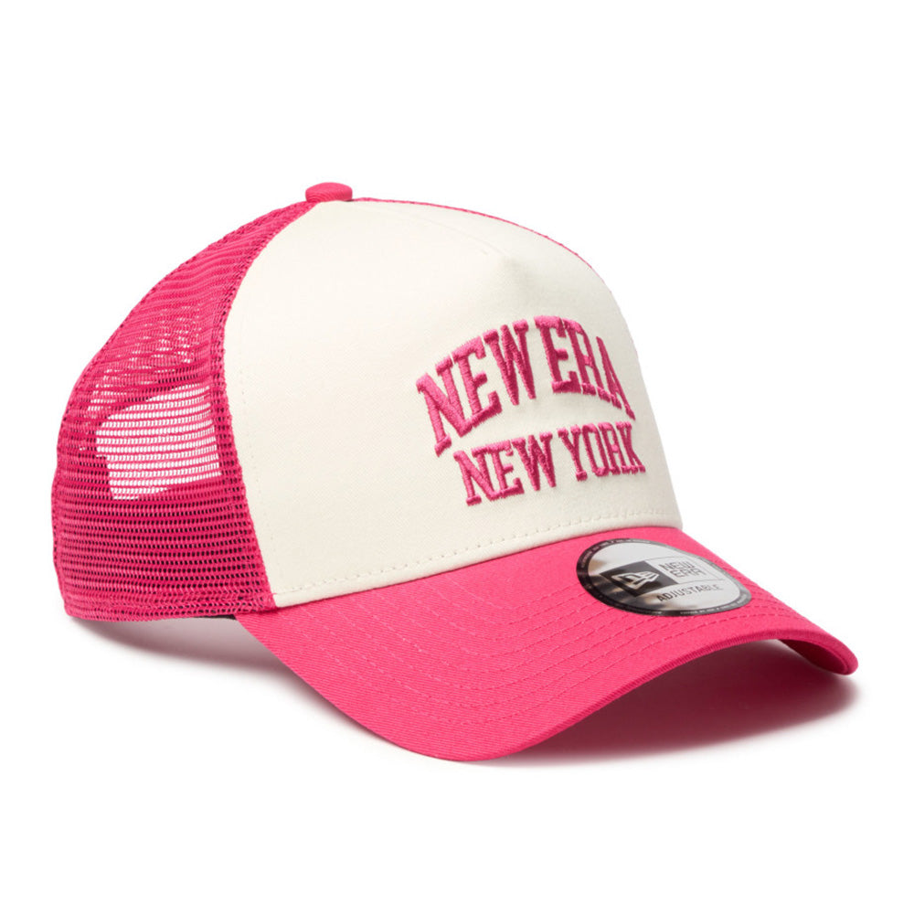 New Era Wordmark NE Collog Cream Red 9FORTY A-Frame Trucker Cap