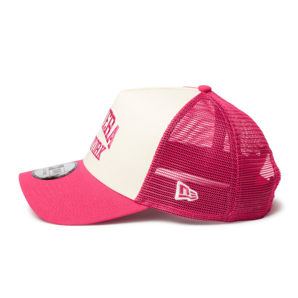 New Era Wordmark NE Collog Cream Red 9FORTY A-Frame Trucker Cap