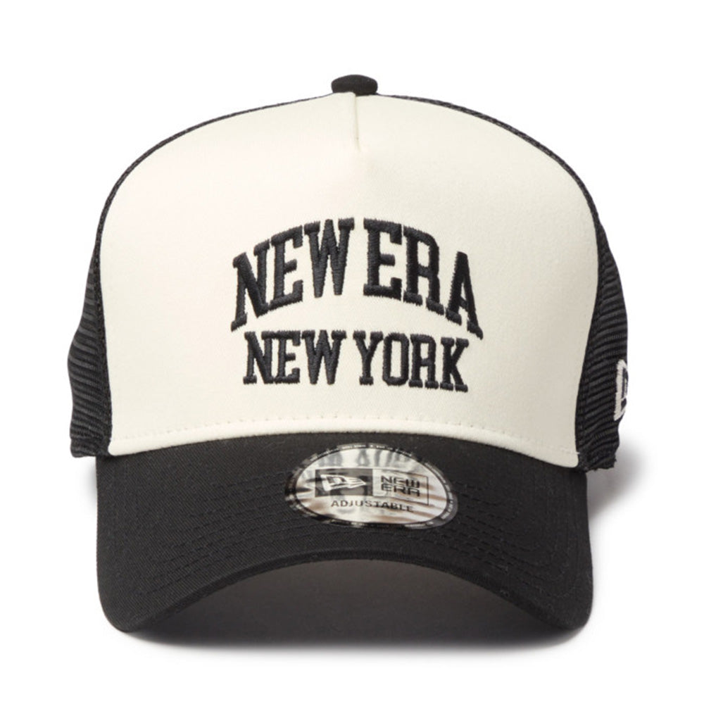 New Era Wordmark NE Collog Cream Black 9FORTY A-Frame Trucker Cap
