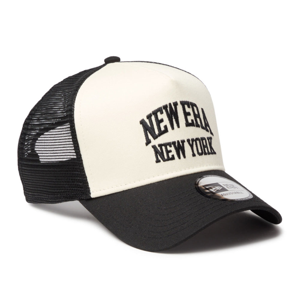 New Era Wordmark NE Collog Cream Black 9FORTY A-Frame Trucker Cap
