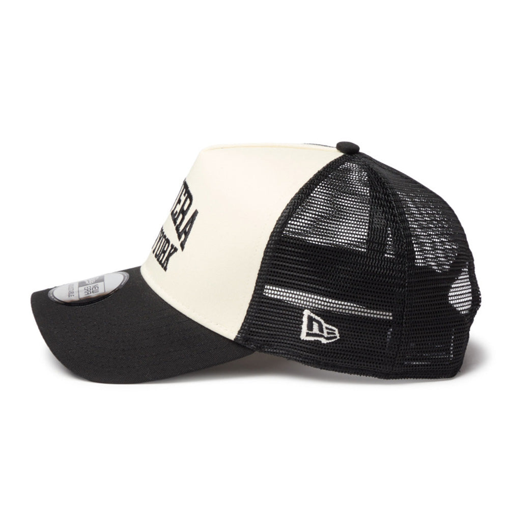 New Era Wordmark NE Collog Cream Black 9FORTY A-Frame Trucker Cap