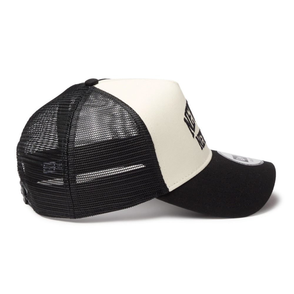 New Era Wordmark NE Collog Cream Black 9FORTY A-Frame Trucker Cap