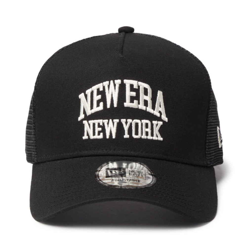 New Era Wordmark NE Collog Black 9FORTY A-Frame Trucker Cap