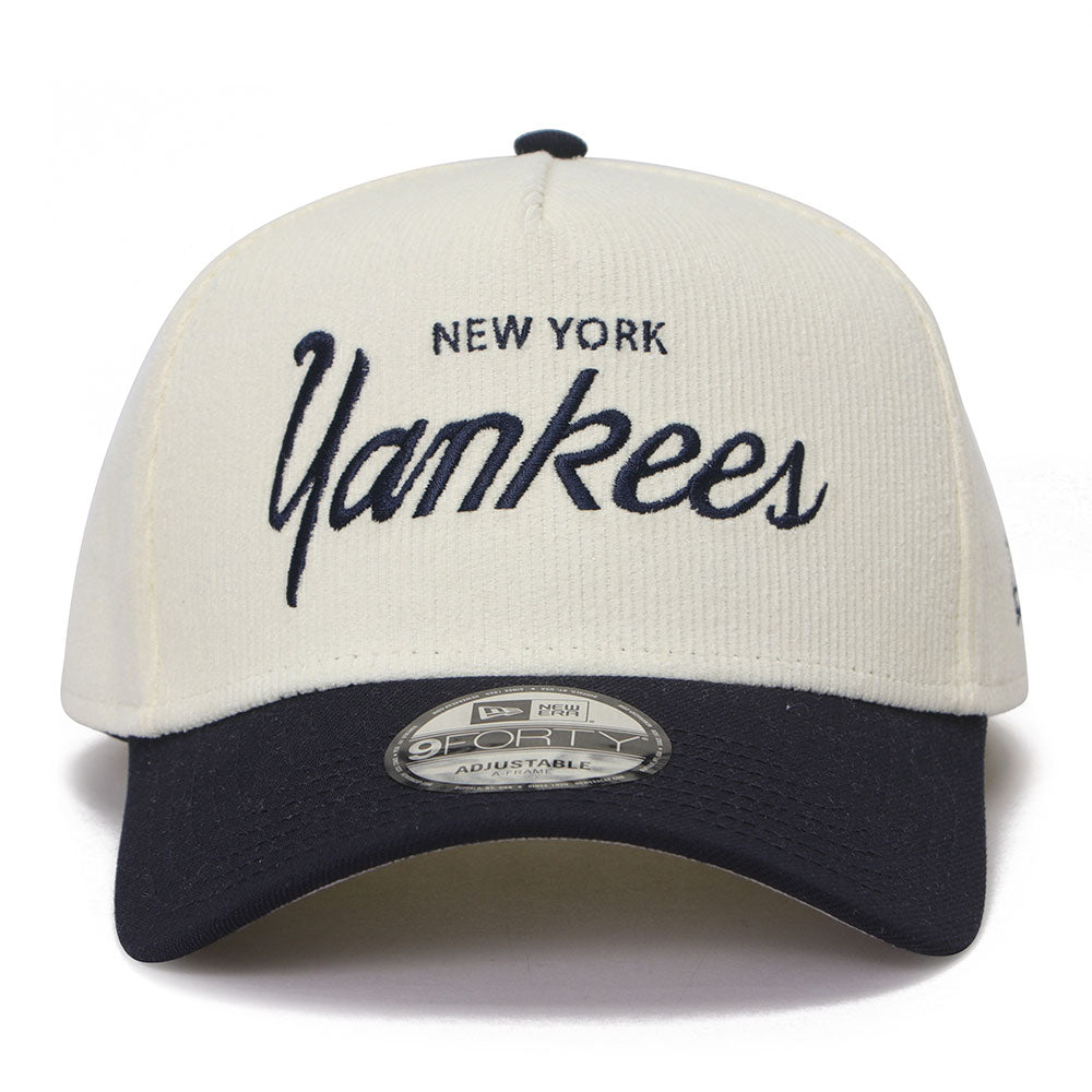 New Era New York Yankees Summer Corduroy Chrome White Navy 9FORTY A-Frame Snapback Cap