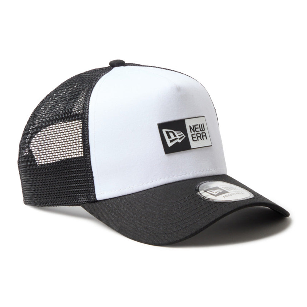 New Era TPU Box Logo White Black 9FORTY A-Frame Trucker Cap