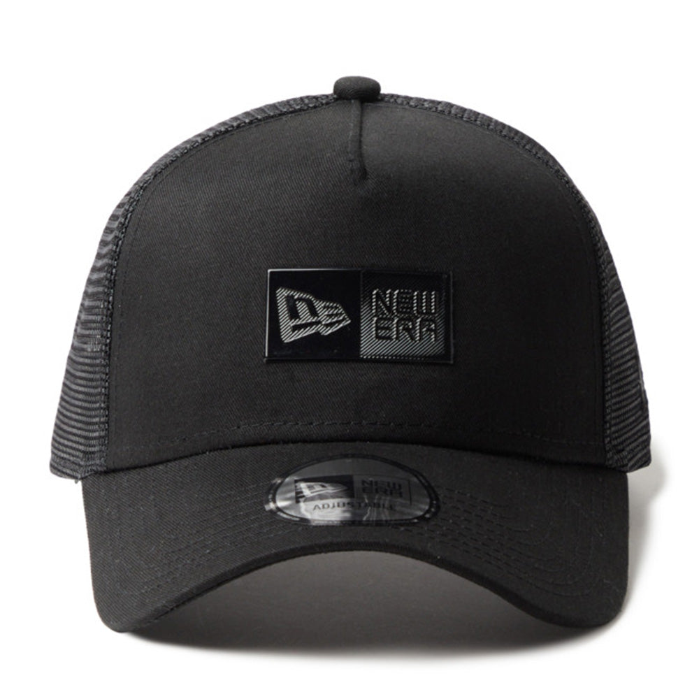 New Era TPU Box Logo Tonal Black 9FORTY A-Frame Trucker Cap