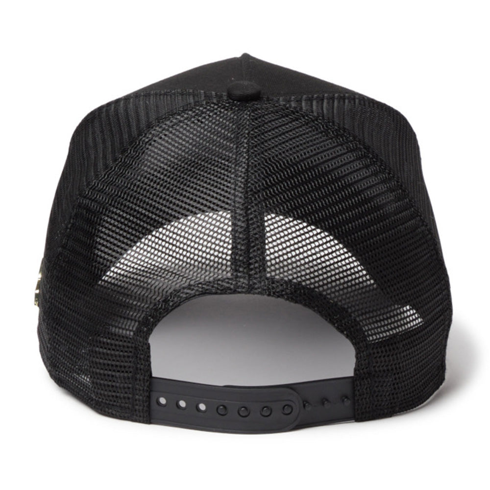 New Era Black Wordmark Metal Flag Black 9FORTY A-Frame Trucker Snapback Cap