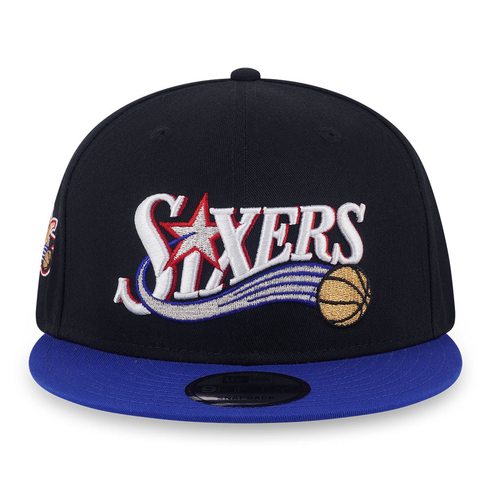 New Era Philadelphia 76ers Hardwood Classics 2026 Black Blue 9FIFTY Snapback Cap