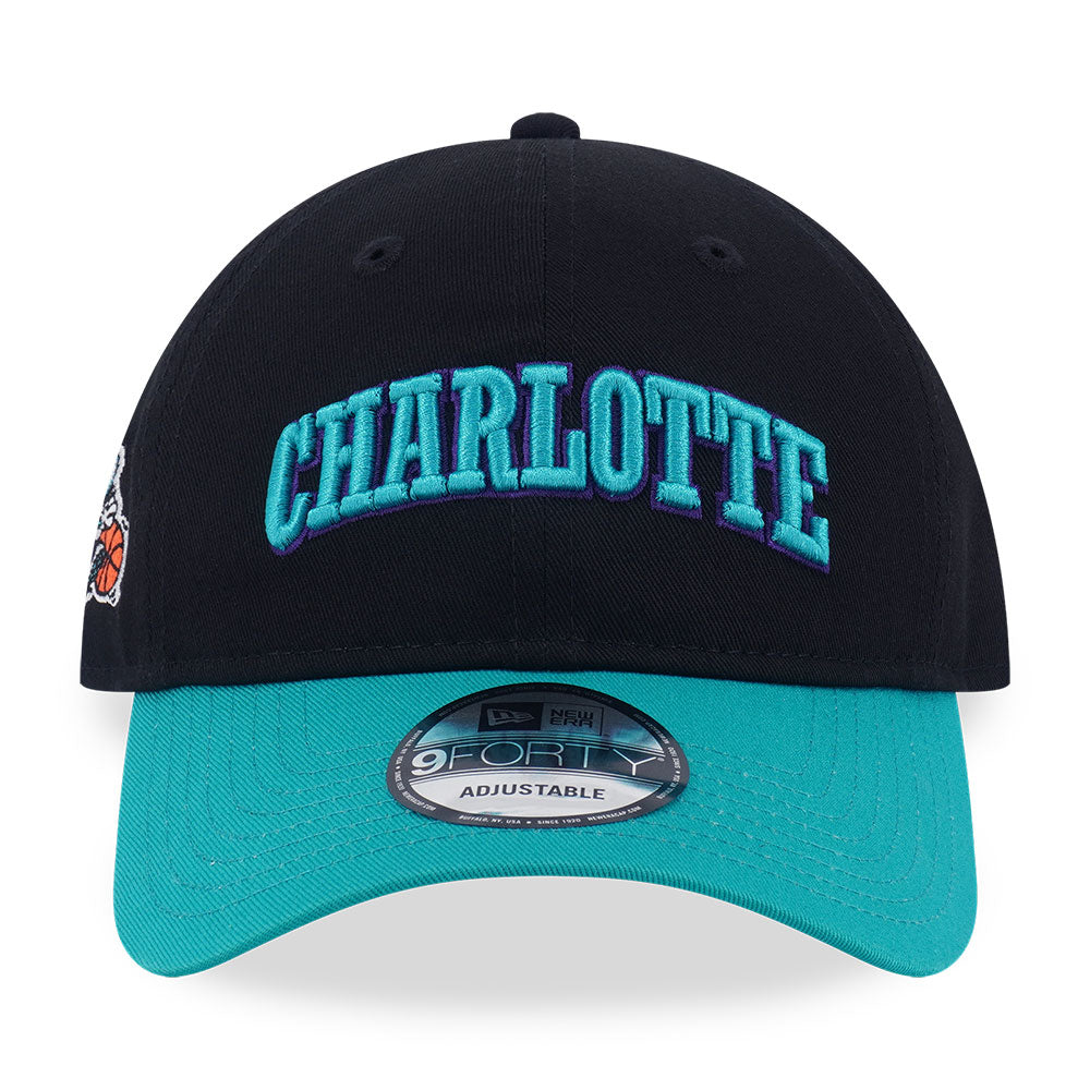 New Era Charlotte Hornets Hardwood Classics 2026 Black Teal 9FORTY Unstructured Adjustable Cap