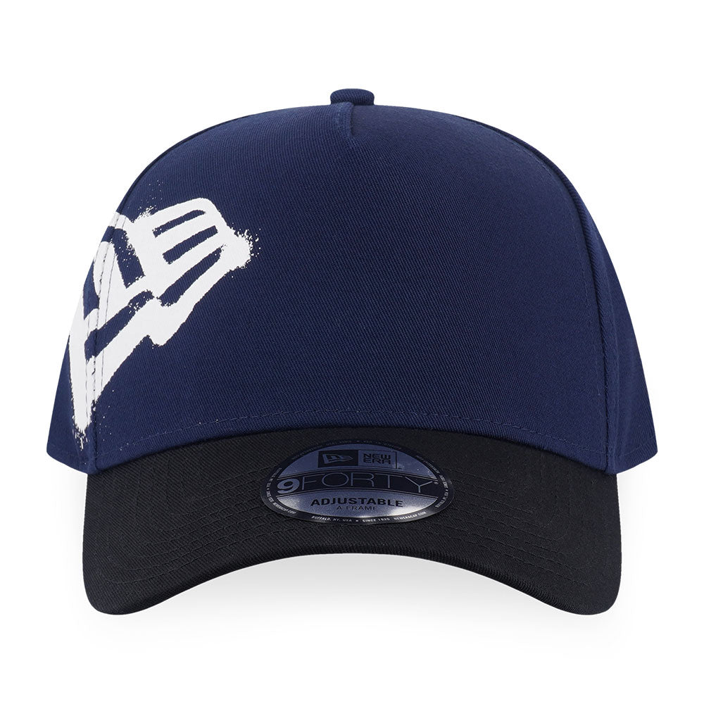 New Era Flag Logo Spray Paint Oceanside Blue Black 9FORTY A-Frame Adjustable Cap
