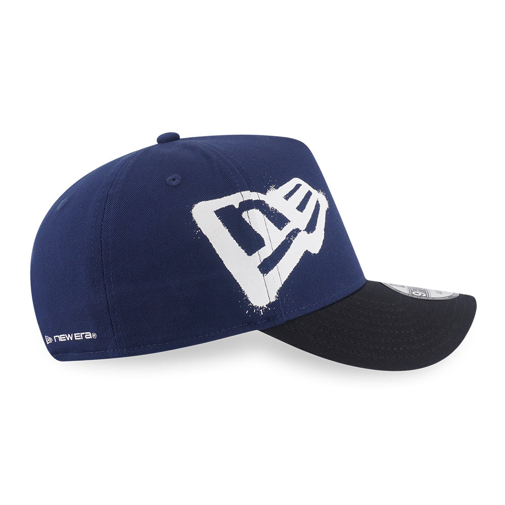 New Era Flag Logo Spray Paint Oceanside Blue Black 9FORTY A-Frame Adjustable Cap