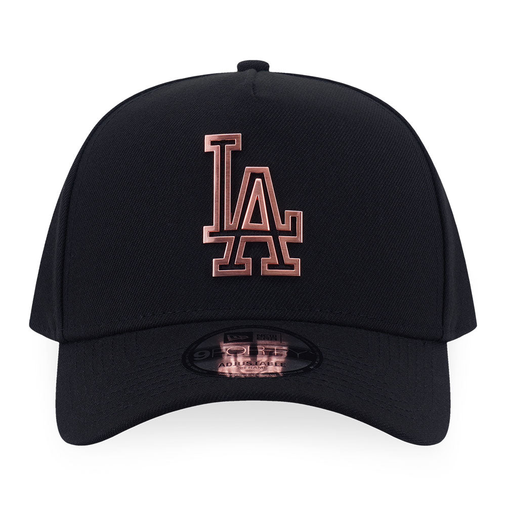 New Era Los Angeles Dodgers Rose Gold Metal Badge FW26 Black 9FORTY A-Frame Adjustable Cap
