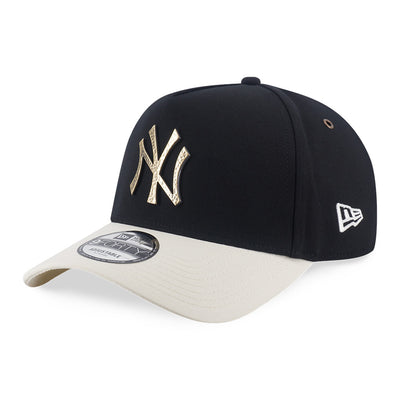 New Era New York Yankees Hammered Metal Badge FW26 Black Chrome White 9FORTY Adjustable Cap
