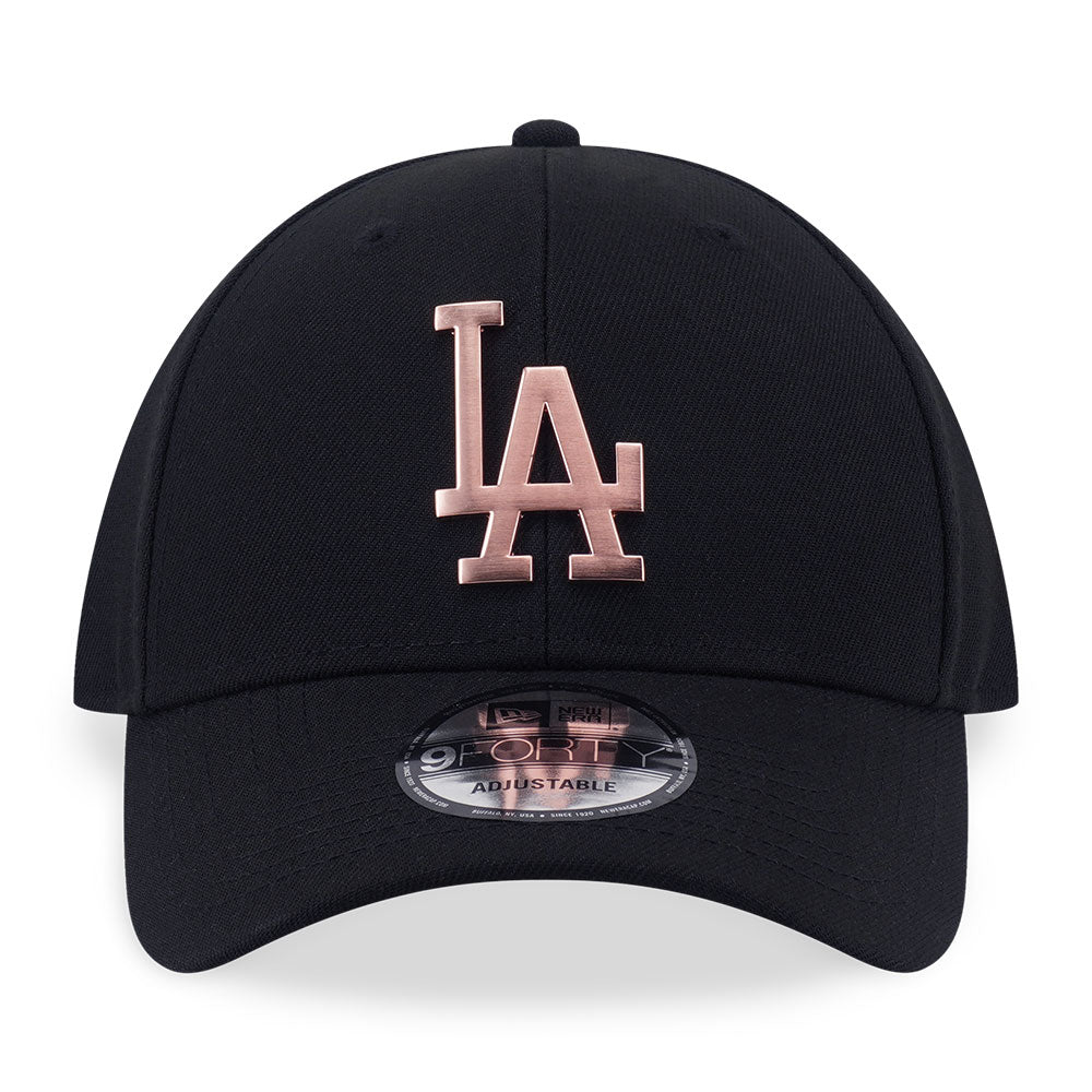 New Era Los Angeles Dodgers Rose Gold Metal Badge FW26 Black 9FORTY Adjustable Cap