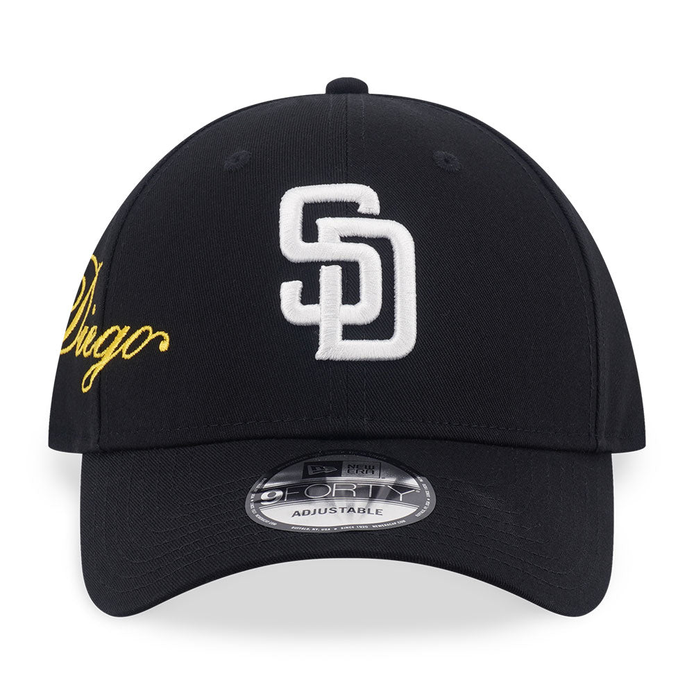 New Era San Diego Padres Cross Panels Script Black 9FORTY Adjustable Cap