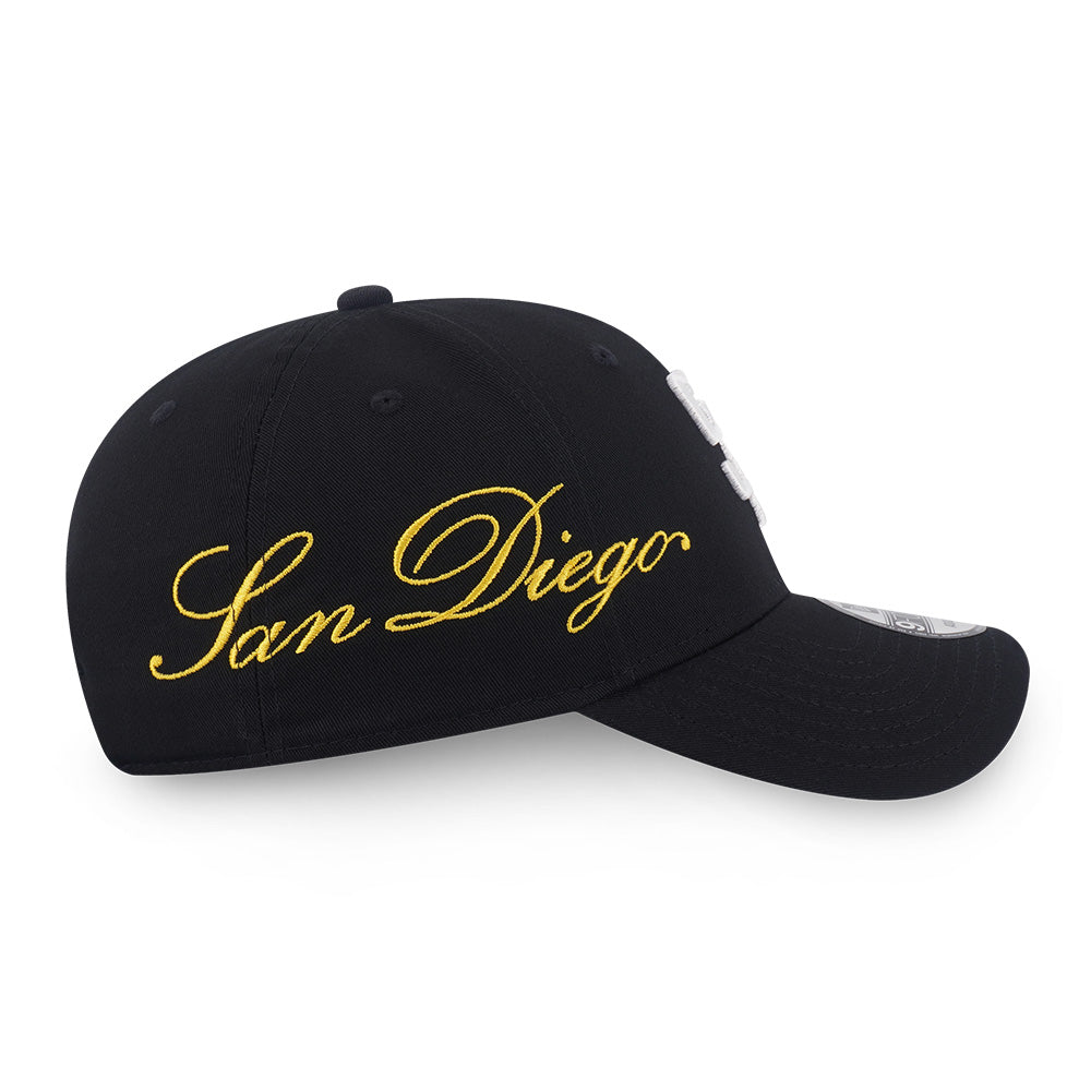 New Era San Diego Padres Cross Panels Script Black 9FORTY Adjustable Cap