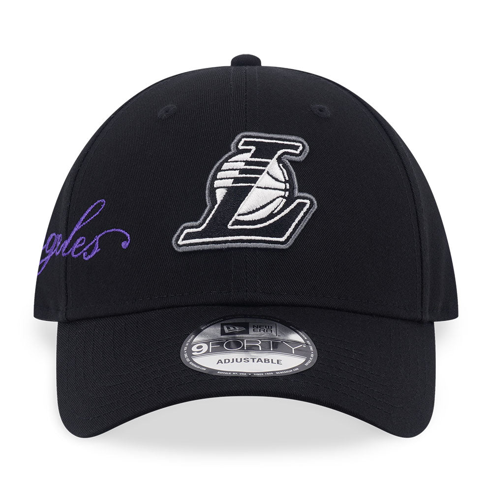 New Era Los Angeles Lakers Cross Panels Script Black 9FORTY Adjustable Cap