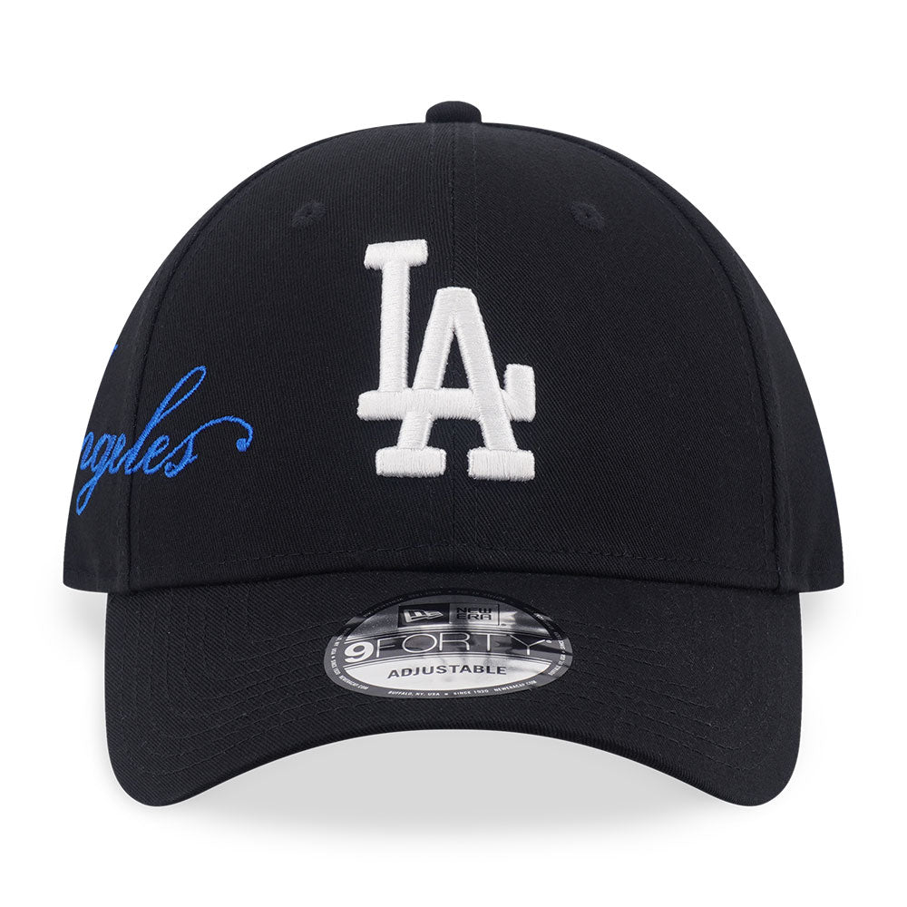 New Era Los Angeles Dodgers Cross Panels Script Black 9FORTY Adjustable Cap