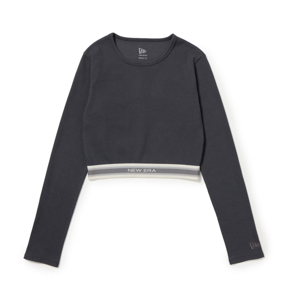 New Era Womens Jacquard Gray Crop Rip Long Sleeve T-Shirt