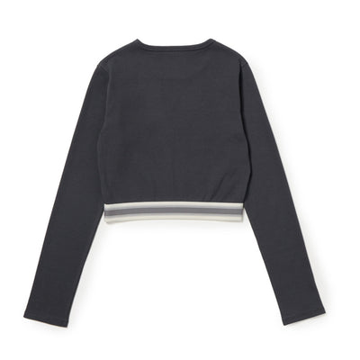 New Era Womens Jacquard Gray Crop Rip Long Sleeve T-Shirt