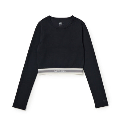 New Era Womens Jacquard Black Crop Rip Long Sleeve T-Shirt