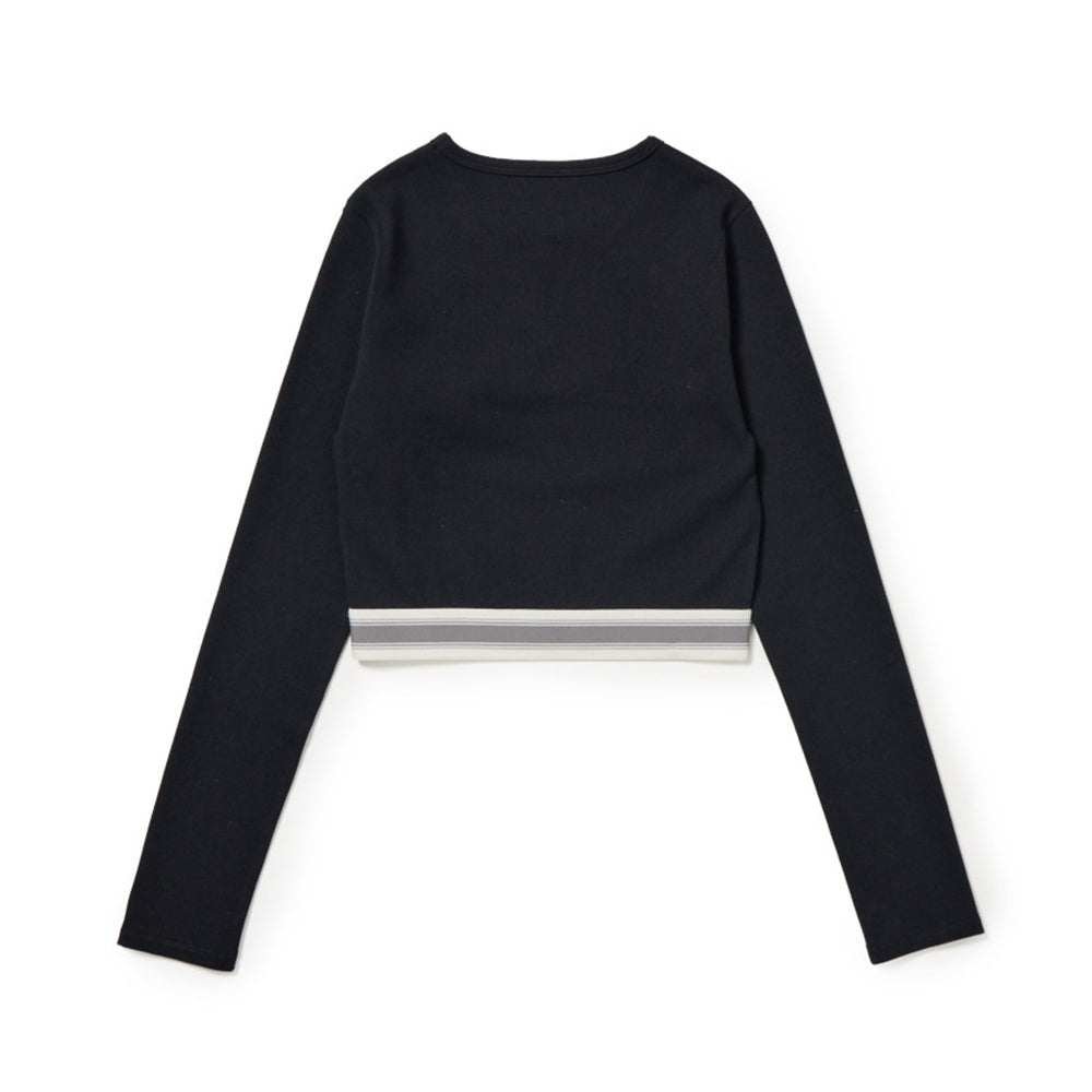 New Era Womens Jacquard Black Crop Rip Long Sleeve T-Shirt