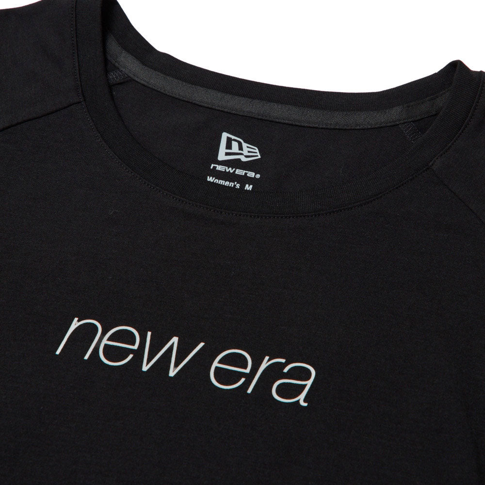 New Era Wordmark Logo Performance Black Womens Middle Length Short Sleeve T-Shirt