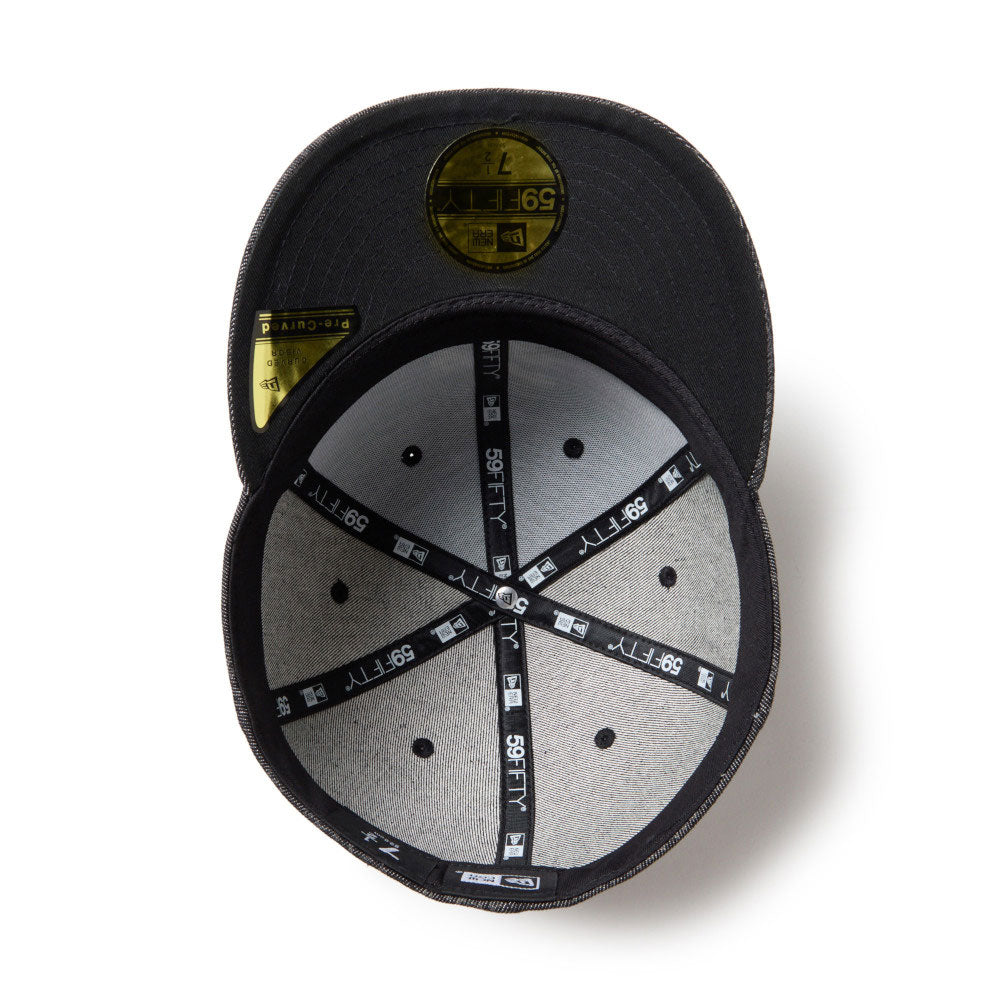 New Era NE Script Laser Burn Out Denim Black 59FIFTY Pre-Curved Fitted Cap