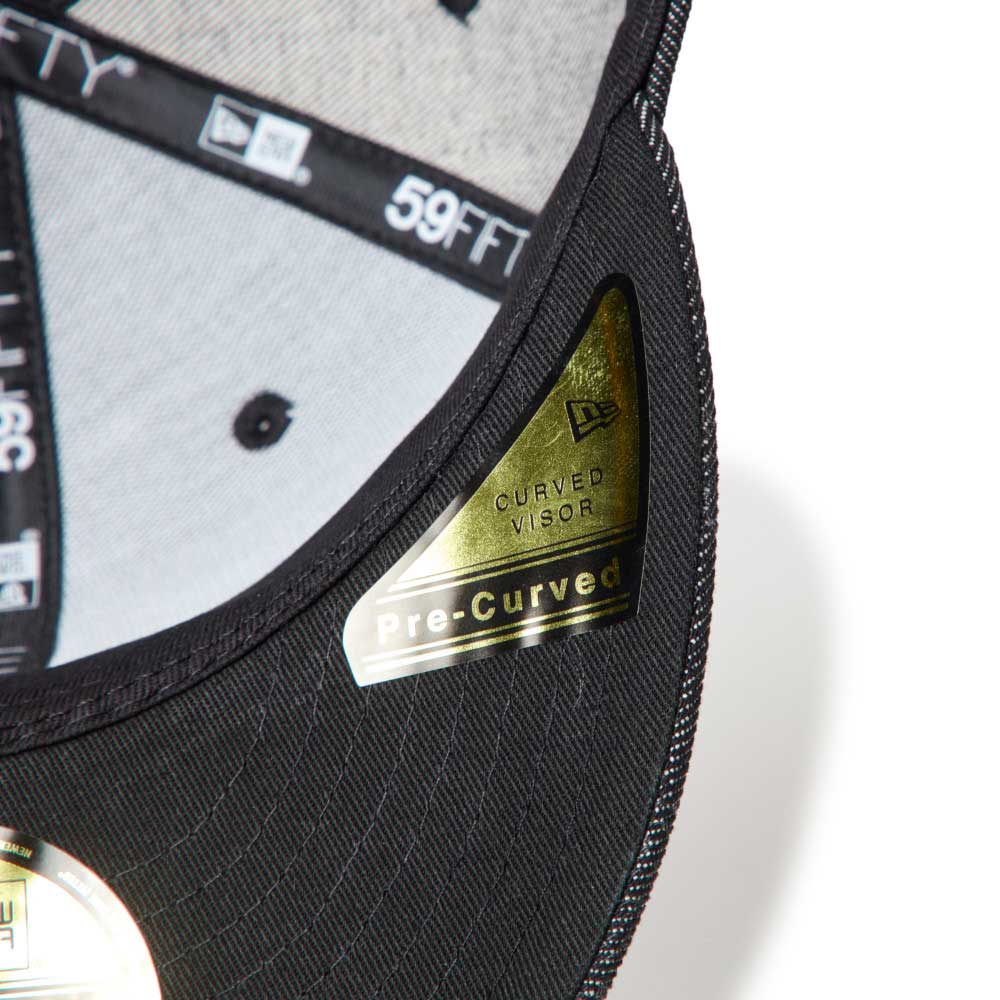 New Era NE Script Laser Burn Out Denim Black 59FIFTY Pre-Curved Fitted Cap