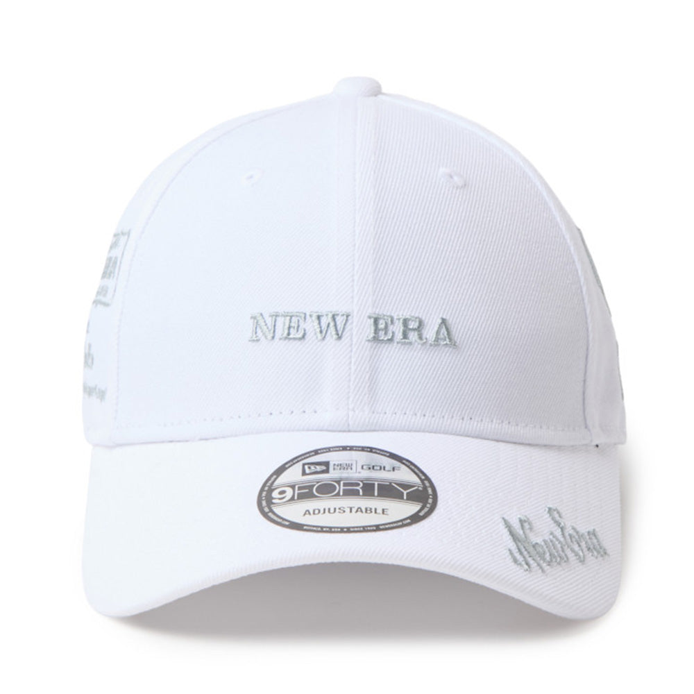 New Era Wordmark Golf Archive Logo White Gray 9FORTY Velcro Strap Adjustable Cap
