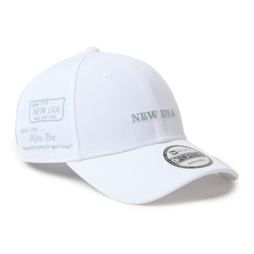 New Era Wordmark Golf Archive Logo White Gray 9FORTY Velcro Strap Adjustable Cap