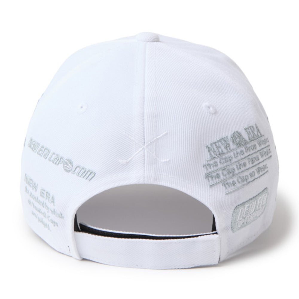 New Era Wordmark Golf Archive Logo White Gray 9FORTY Velcro Strap Adjustable Cap