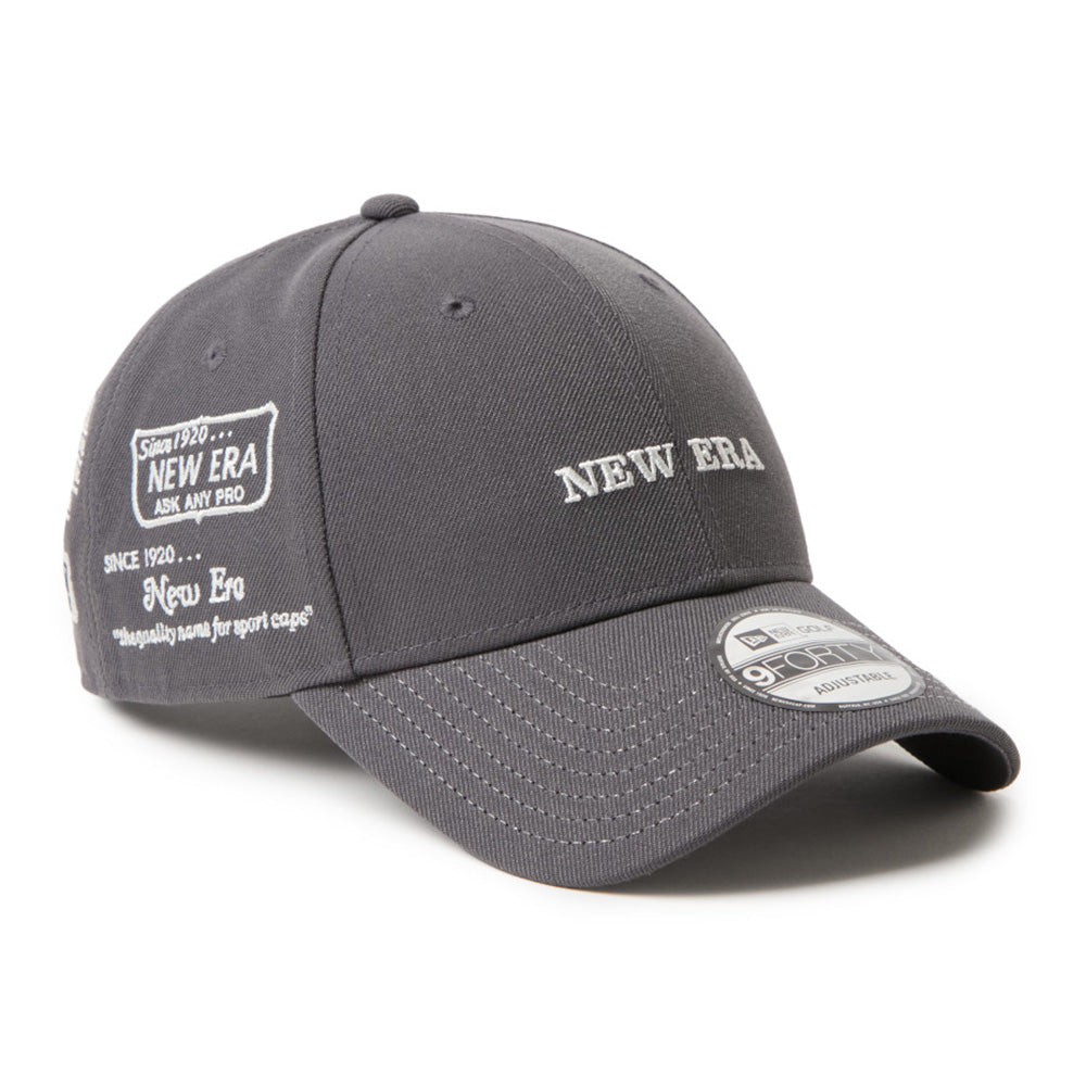 New Era Wordmark Golf Archive Logo Graphite 9FORTY Velcro Strap Adjustable Cap