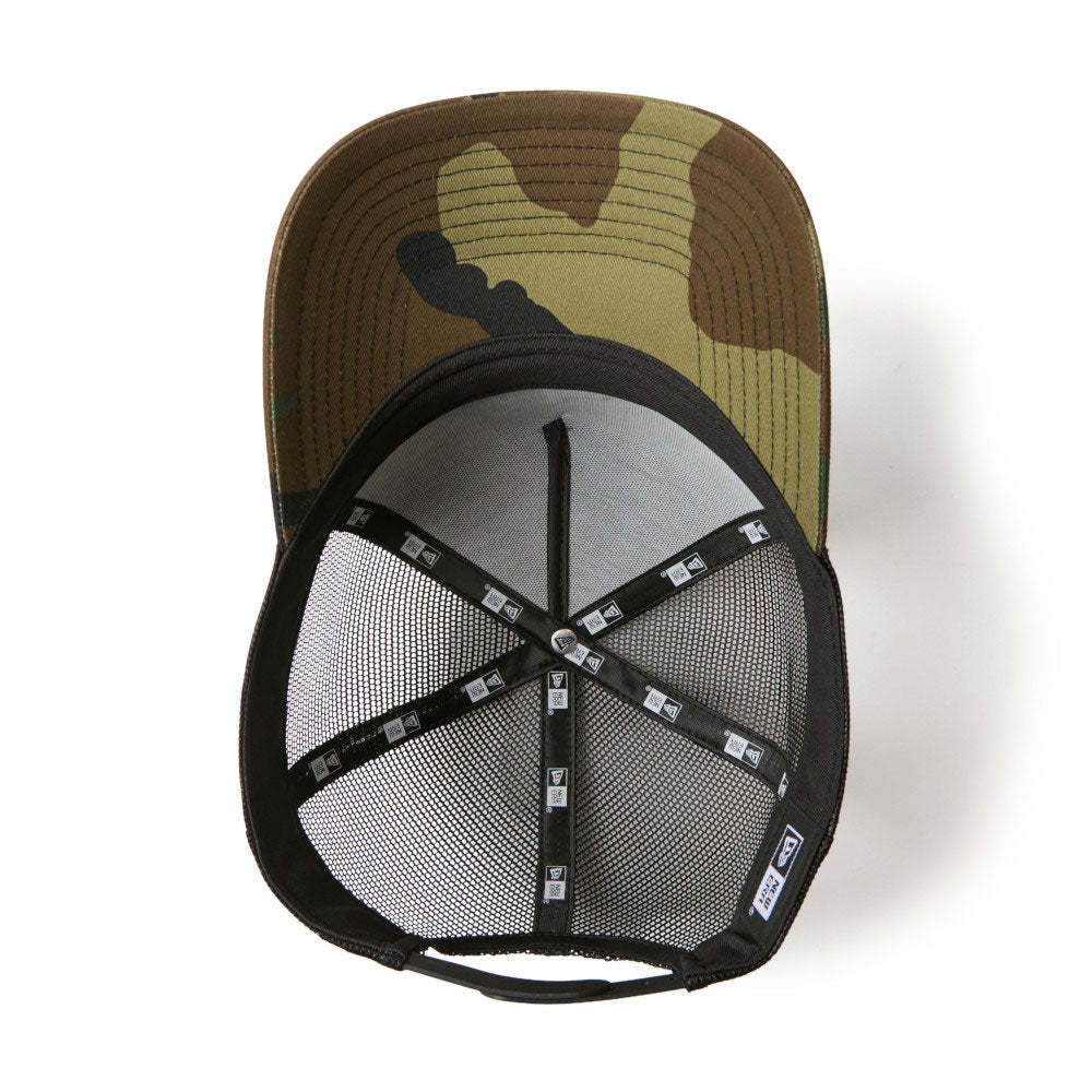 New Era NE Old English Logo Camo 9FORTY A-Frame Trucker Snapback Cap
