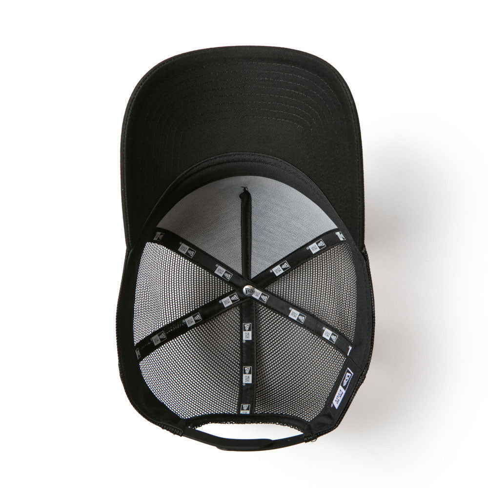 New Era NE Old English Logo Black 9FORTY A-Frame Trucker Snapback Cap