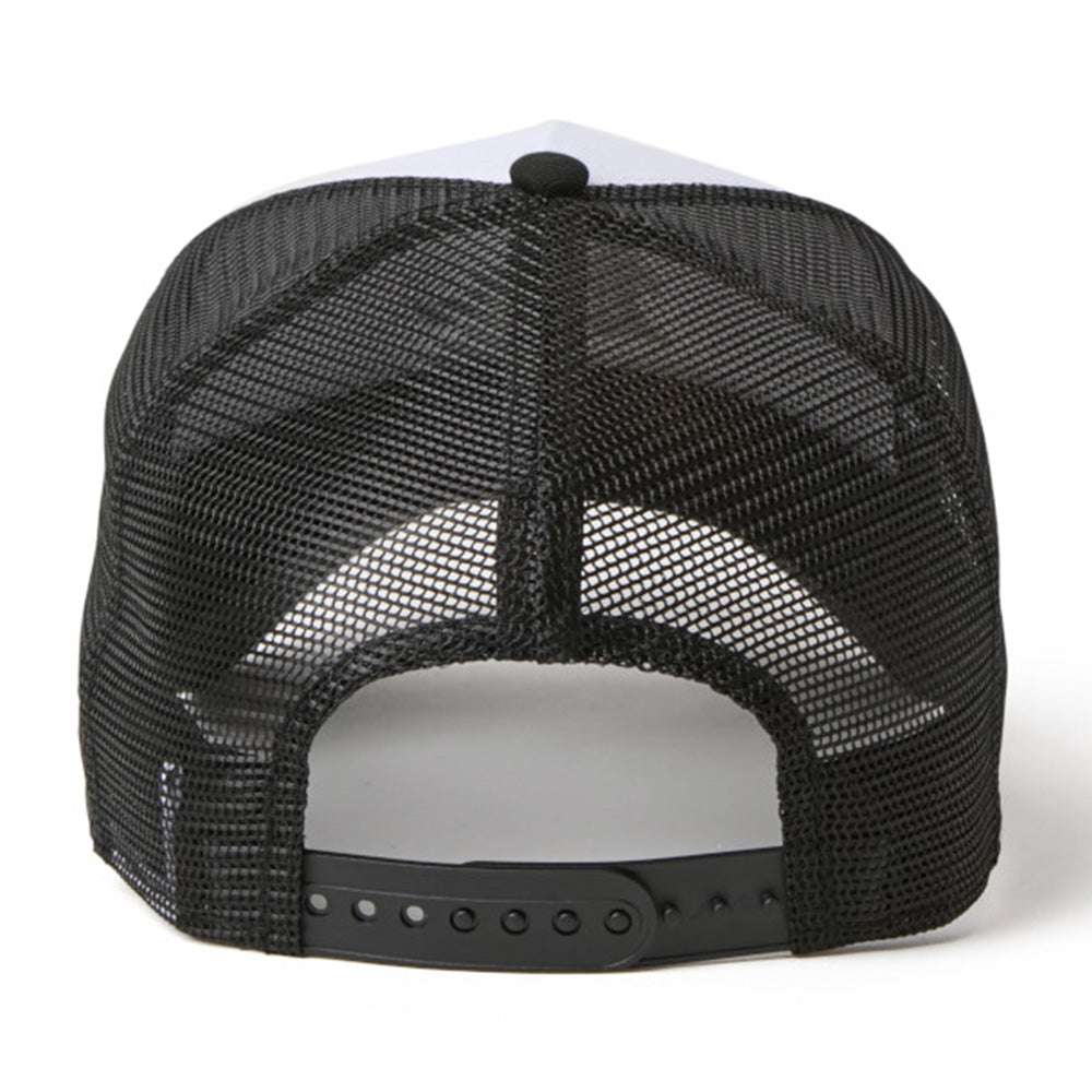 New Era NE Old English Logo White Black 9FORTY A-Frame Trucker Snapback Cap