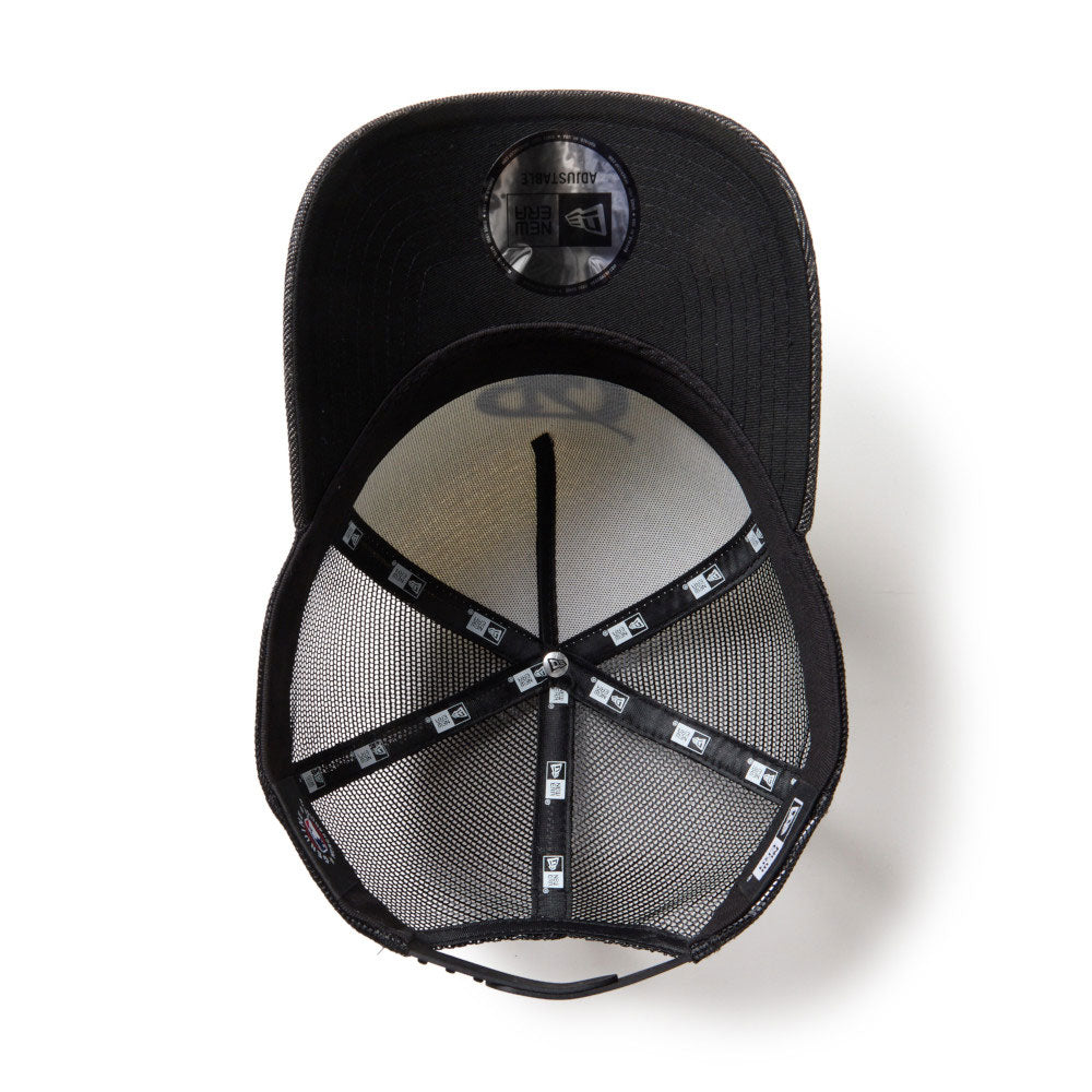 New Era Los Angeles Dodgers City Connect Laser Burn Out Denim White Black 9FORTY A-Frame Trucker Snapback Cap