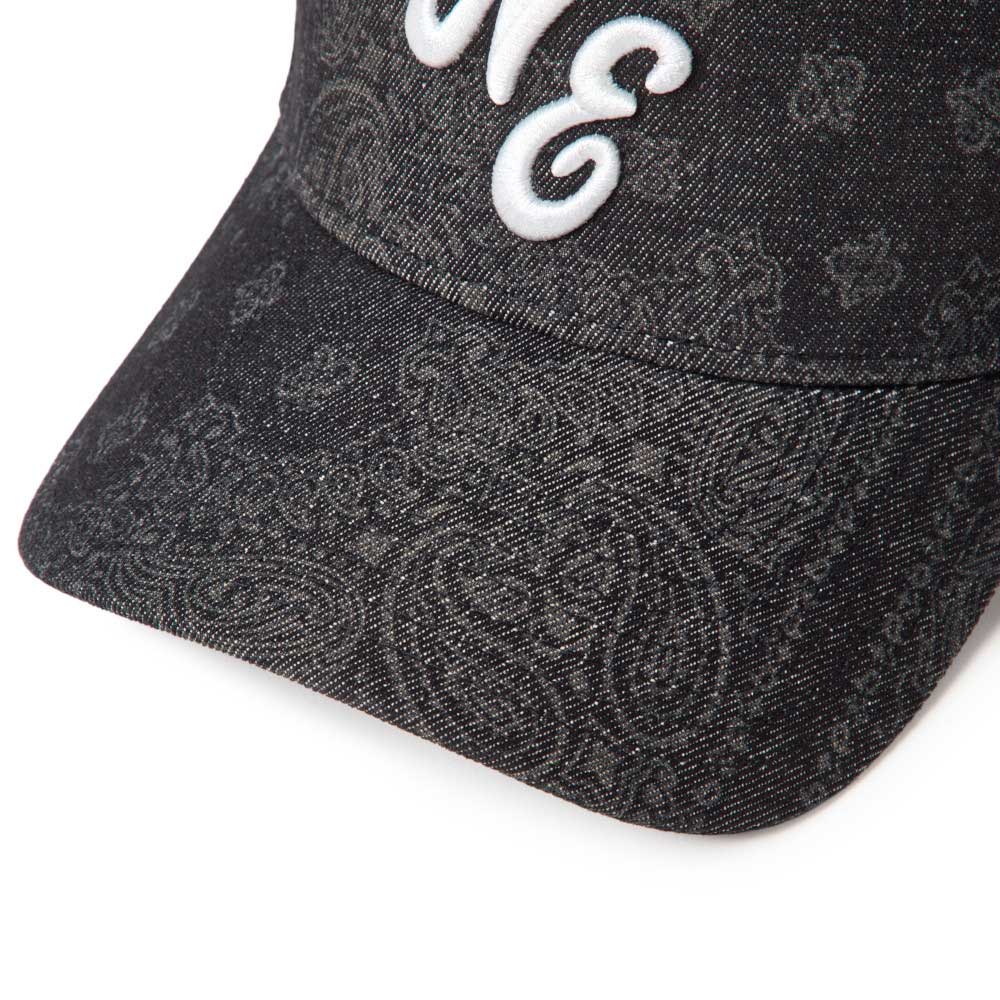 New Era NE Script Laser Burn Out Denim Black 9FORTY A-Frame Trucker Snapback Cap