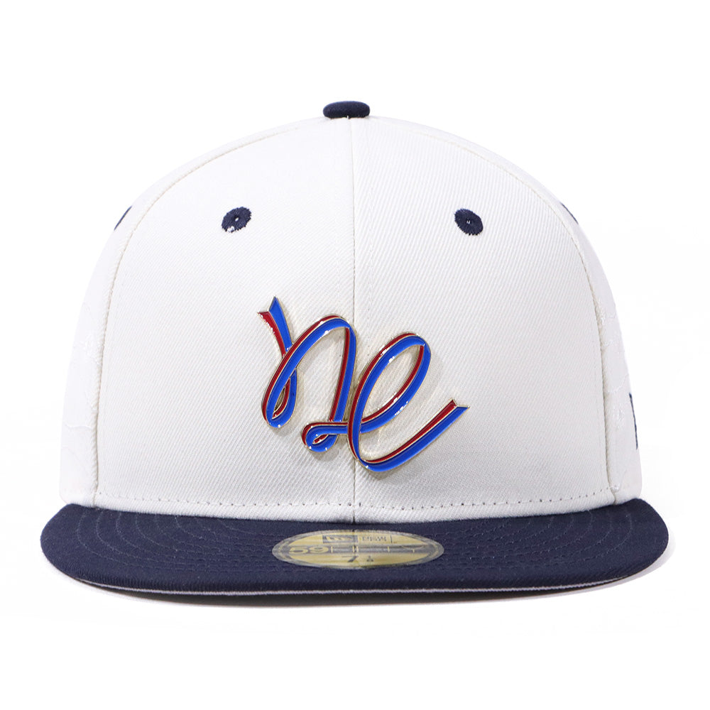 New Era NE Script Independence Day 2026 Two Tone Chrome White and Navy 59FIFTY Fitted Cap (PH EXCLUSIVE)