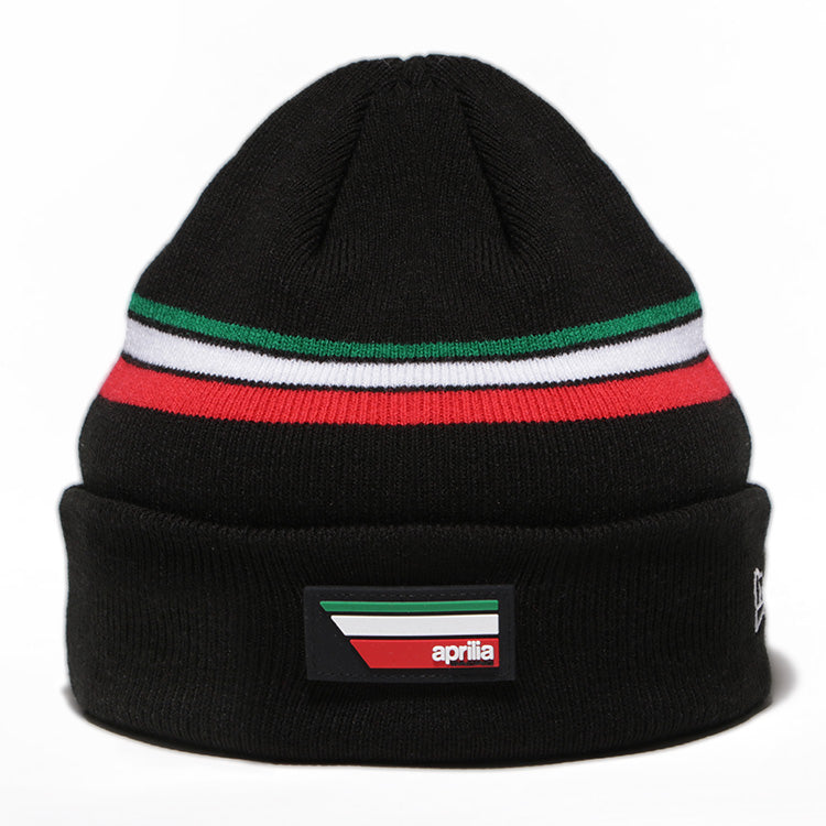 New Era Aprilia Piaggio Tricolour Stripe Black Cuff Knit Beanie Hat