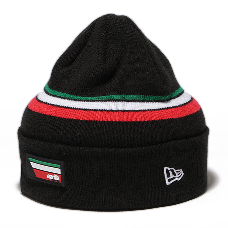 New Era Aprilia Piaggio Tricolour Stripe Black Cuff Knit Beanie Hat