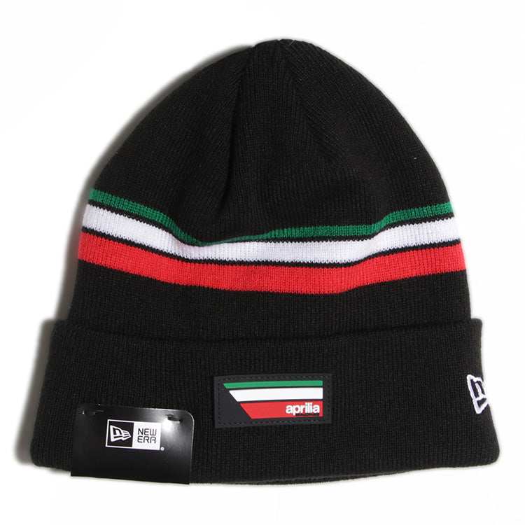 New Era Aprilia Piaggio Tricolour Stripe Black Cuff Knit Beanie Hat