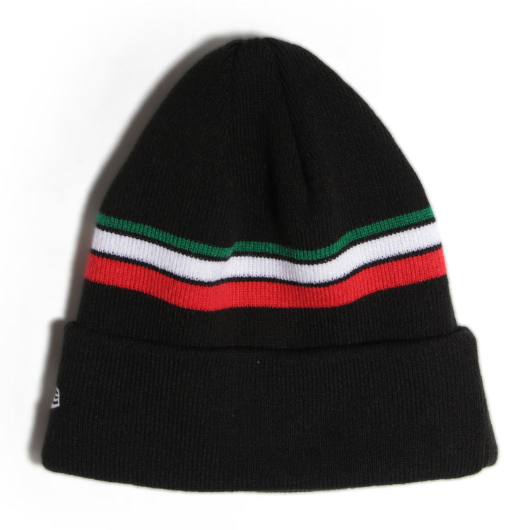 New Era Aprilia Piaggio Tricolour Stripe Black Cuff Knit Beanie Hat