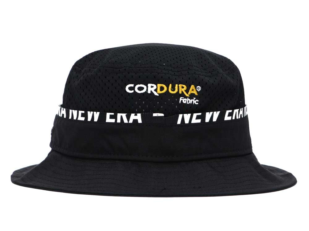 New Era Wordmark Zip Off Cordura Water Repellant Black Bucket Hat