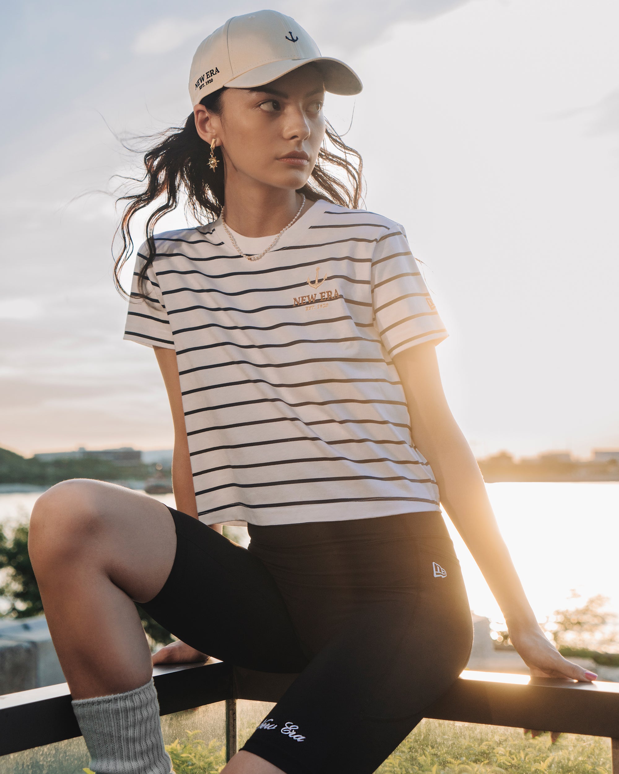 New Era Sailor Club White Women Crop Top T-Shirt