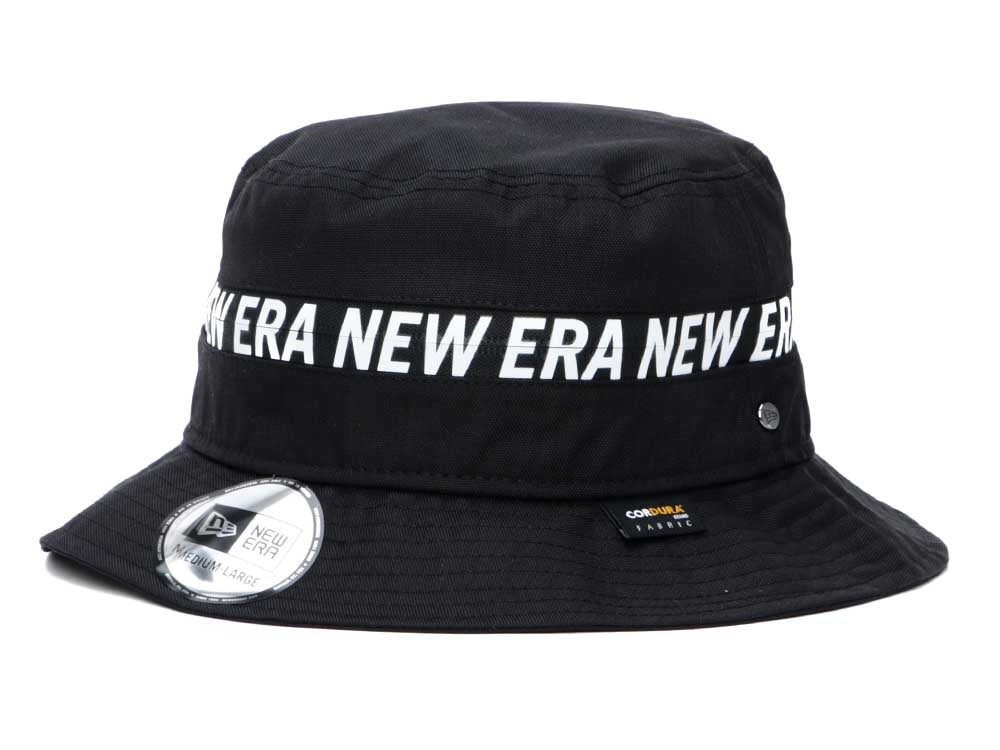 New Era Wordmark Zip Off Cordura Water Repellant Black Bucket Hat